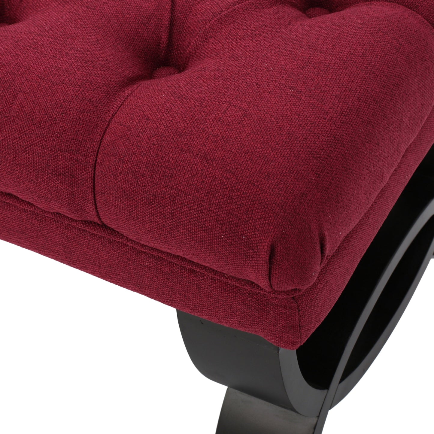 Ottoman Bench Button Tufting Half-Circle Legs, Red Fabric, 41x17x16.75