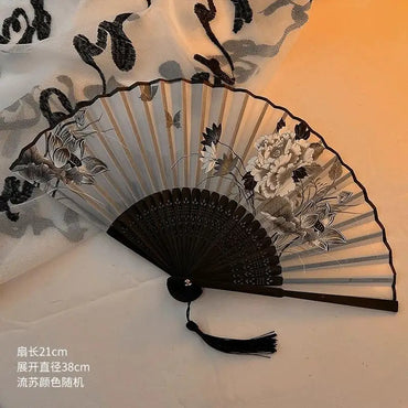 Portable Hand Fold Fan New Chinese Style Dance Props Retro Shell Fan Woman Men Bamboo Wood Silk Flower Folding Fan