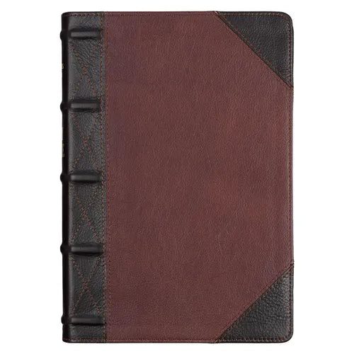 KJV Giant Print Full-Size Bible Two-Tone Brandy/Brown Full Grain Leather - Leather