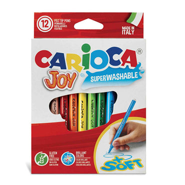 Carioca Joy Super Washable Felt-Tip Pens 12-Pack - Washable Markers for Kids, Art Supplies, Italian-made