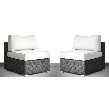 Outdoor Sectional Set HDPE Wicker Aluminum Brown Armless 2 Piece 300 LB