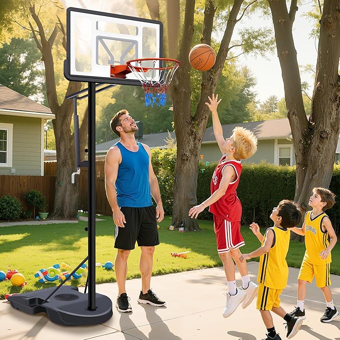 Portable Basketball Hoop with Stable Base, Basketball Hoop Goal System for Teens Adults, Heavy-Duty Steel, Adjustable Height, Easy to Move, Outdoor & Indoor Use