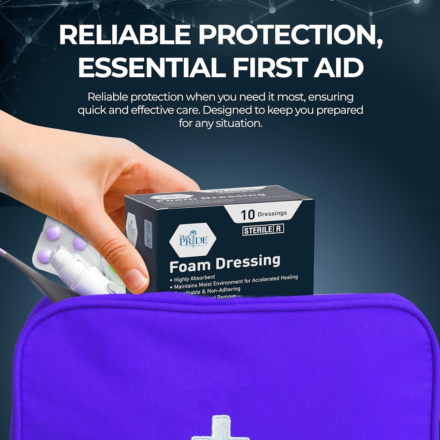 Medpride Foam Dressings 6"x6" - Sterile, Hydrophilic, Highly Absorbent- Soft, Non-Adhesive Pads, 10/Pack, Case of 20 (200 Count)