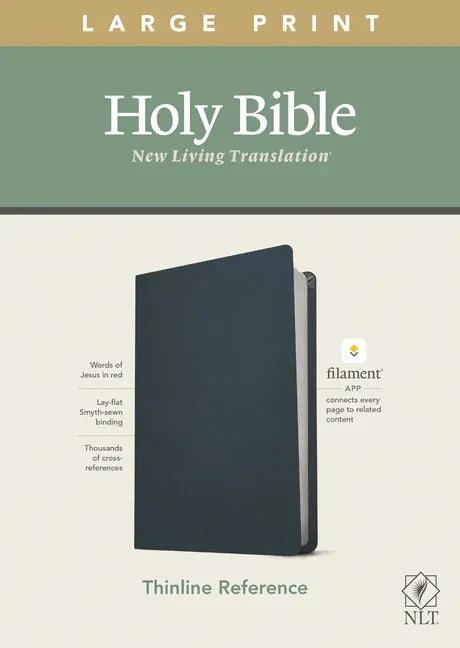 NLT Large Print Thinline Reference Bible, Filament Enabled Edition (Red Letter, Genuine Leather, Blue) - Leather