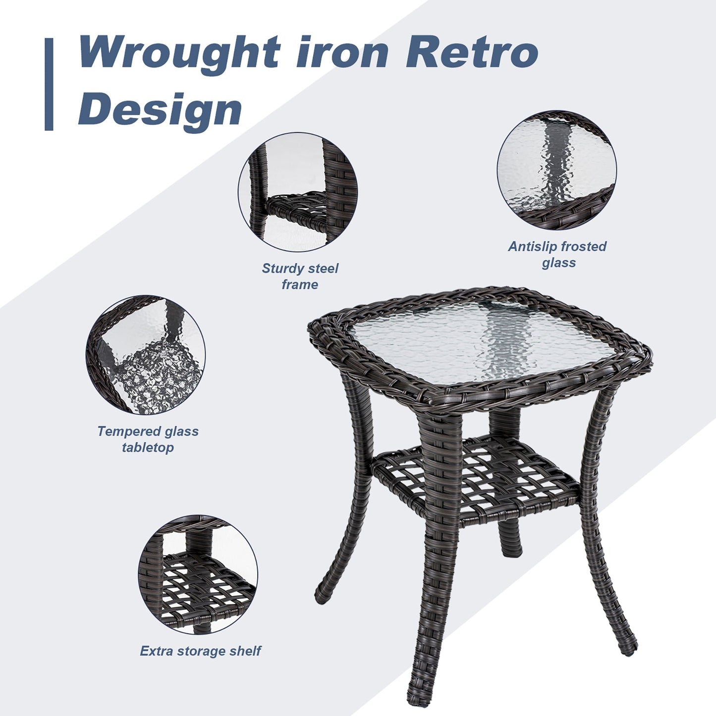 Outdoor Patio Set PE Rattan Swivel Chairs Blue Cushion
