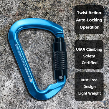 SEPEAK UIAA 30kN Climbing Carabiner Clips, Professional Heavy Duty Twist Locking Carabiners for Climbing,Mountaineering, Rappelling, Camping, Hiking, Swings, Large D Ring Hooks