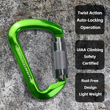 SEPEAK UIAA 30kN Climbing Carabiner Clips, Professional Heavy Duty Twist Locking Carabiners for Climbing,Mountaineering, Rappelling, Camping, Hiking, Swings, Large D Ring Hooks