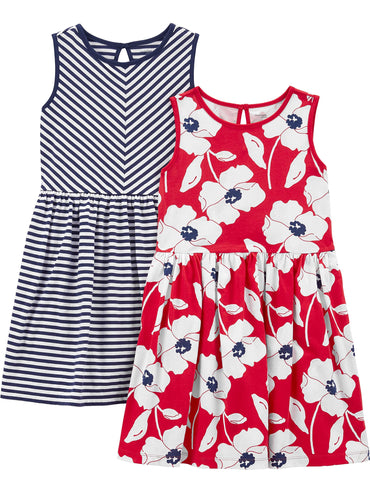 Girls Dress Set 2-Pack - Short Sleeve and Sleeveless Dresses