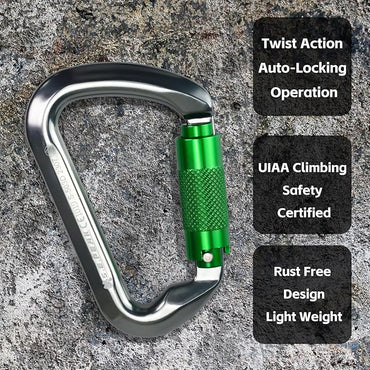 SEPEAK UIAA 30kN Climbing Carabiner Clips, Professional Heavy Duty Twist Locking Carabiners for Climbing,Mountaineering, Rappelling, Camping, Hiking, Swings, Large D Ring Hooks