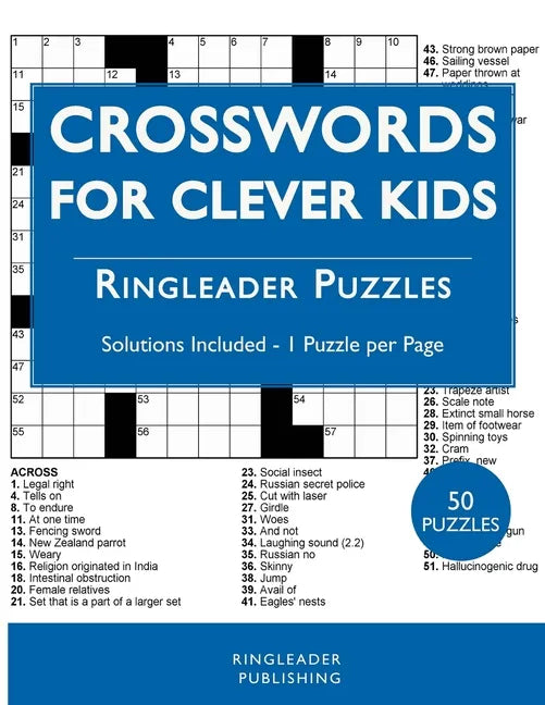 Crosswords For Clever Kids: 50 Crossword Puzzles For Bright and Intelligent Children, Brain Exercise, Vocab Learning - Paperback