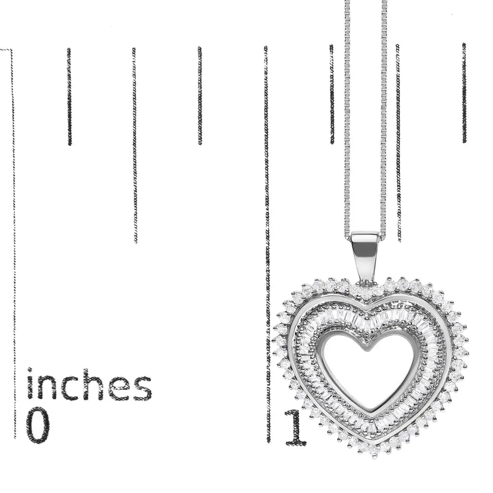 Diamond Shadow Open Heart Pendant in Sterling Silver 1.0 Cttw