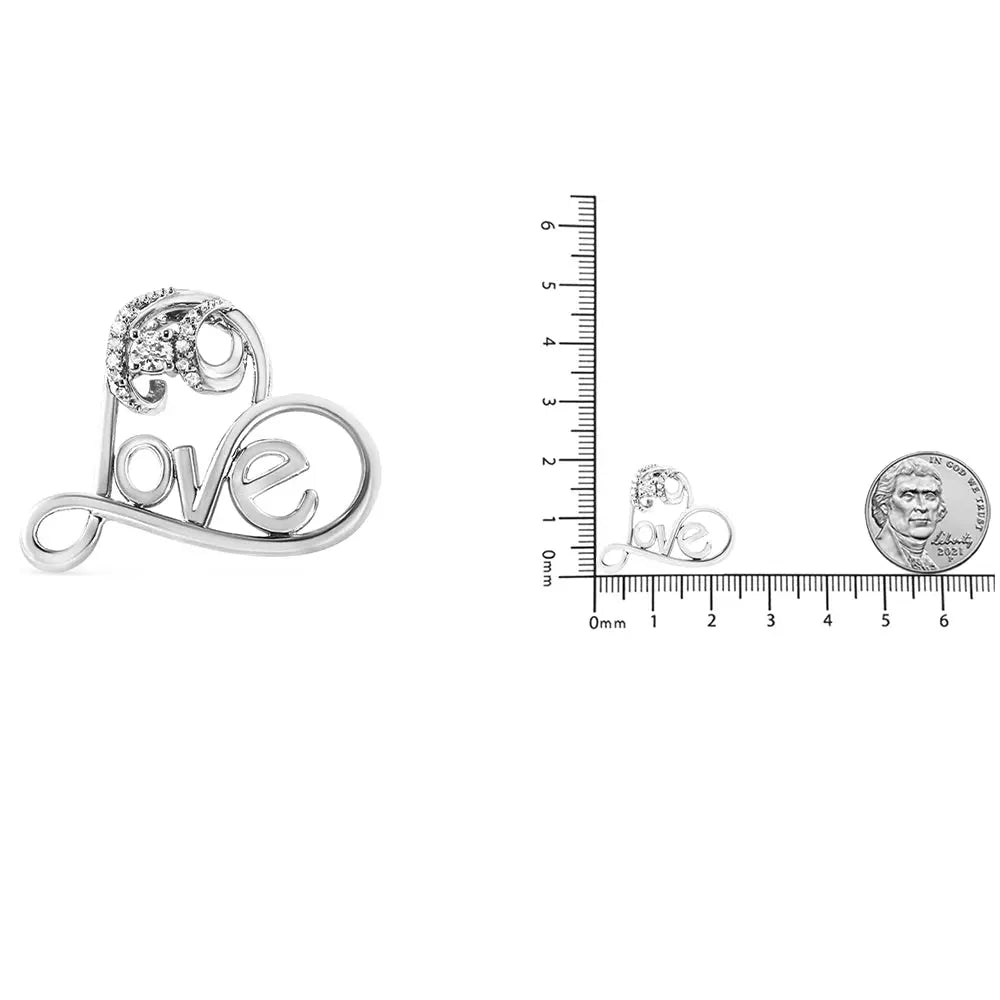 Diamond Open Heart Love Script Necklace in Sterling Silver 1/10 cttw 18