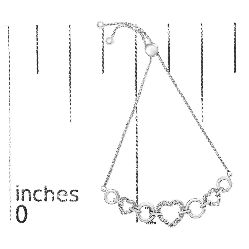 Diamond Heart Infinity Bolo Bracelet in Sterling Silver 1/10 Cttw