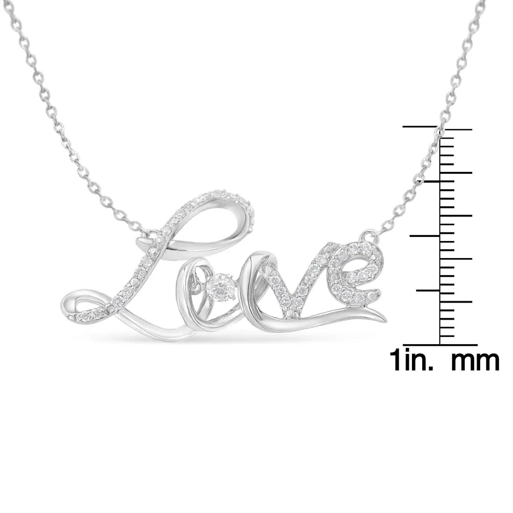 1/4 Cttw Diamond Cursive Love Pendant Necklace in .925 Sterling Silver