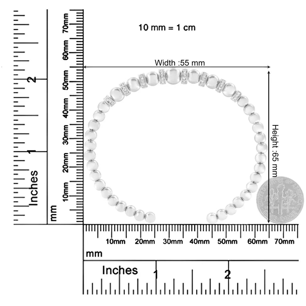 1/4 ct. Diamond Graduated Rondelle Bead Cuff Bangle in Sterling Silver