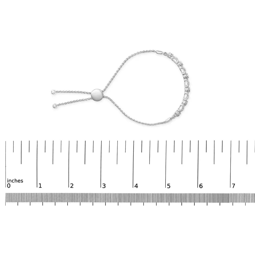 Diamond X and O Bolo Bracelet in .925 Sterling Silver 1/6 Cttw