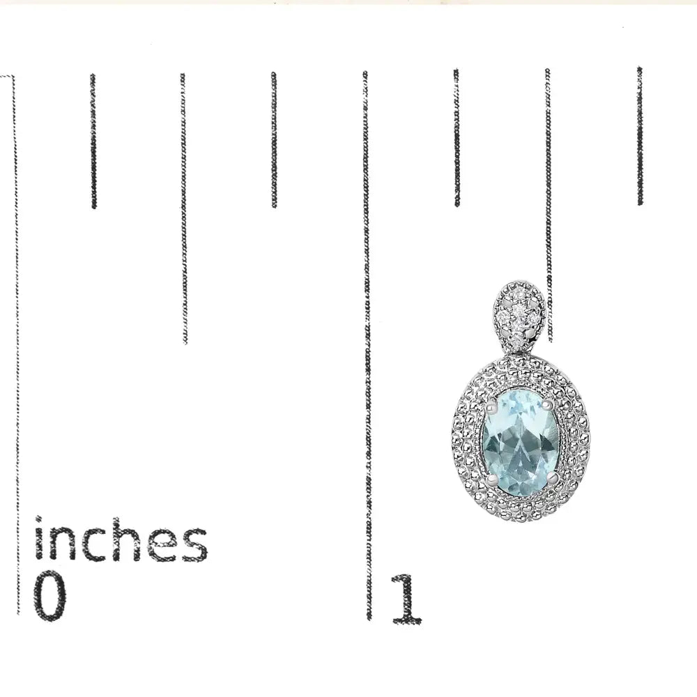 Oval Blue Topaz and Diamond Beaded Double Halo Drop Earrings in Silver