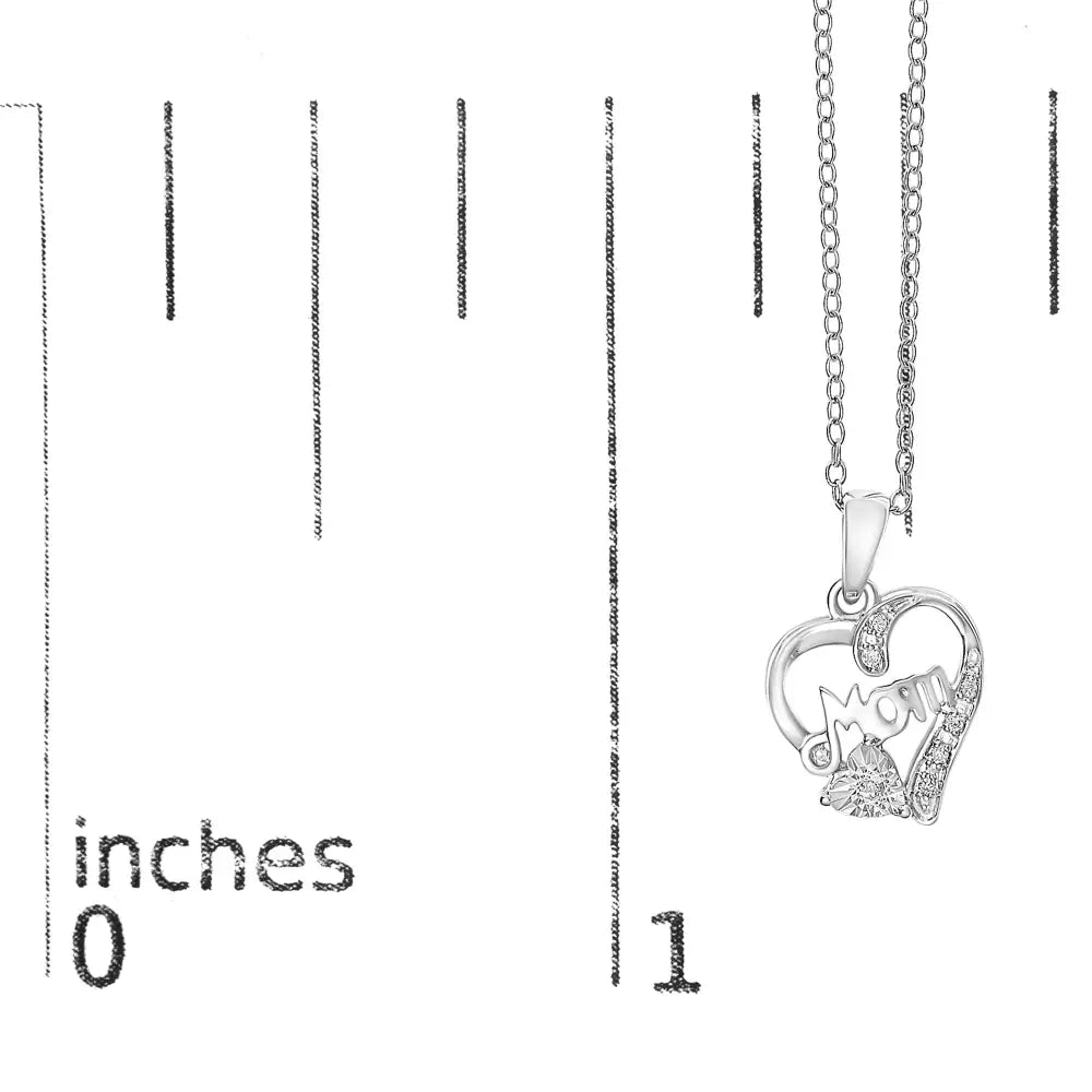 Diamond Accent Mom Heart Pendant Necklace in Sterling Silver 18 Inch