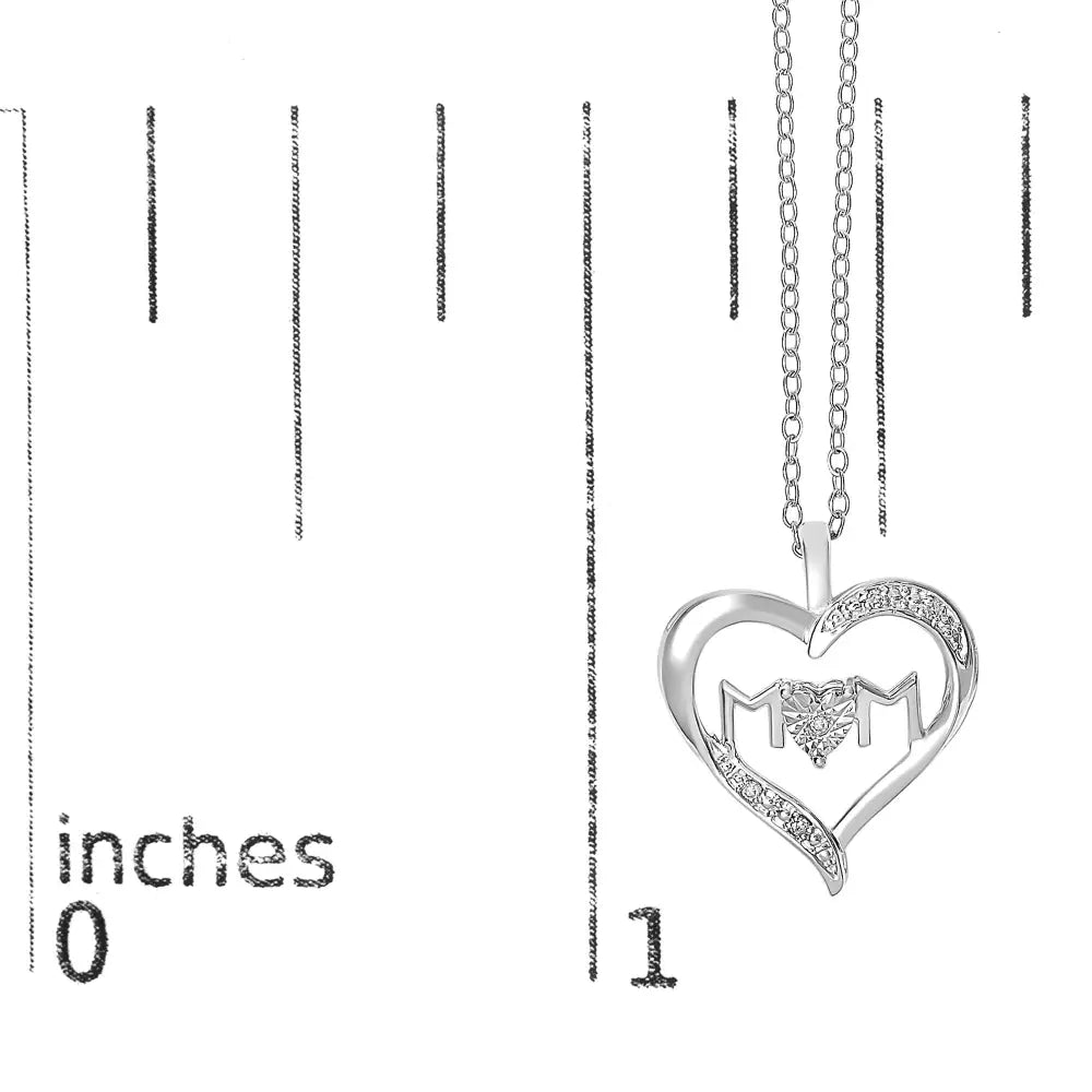 Sterling Silver Diamond Accent MOM Heart Pendant Necklace 18 Inches