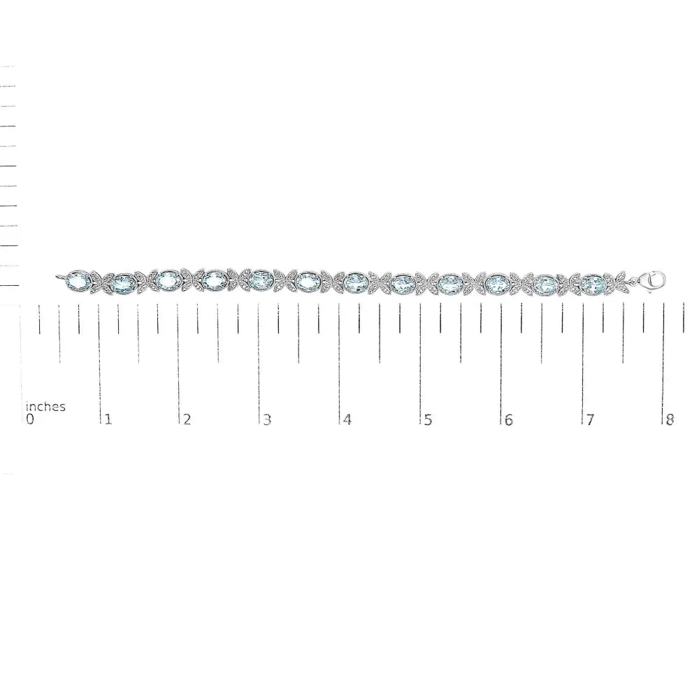 Sterling Silver Blue Topaz and Diamond Butterfly Link Bracelet 7 Inch