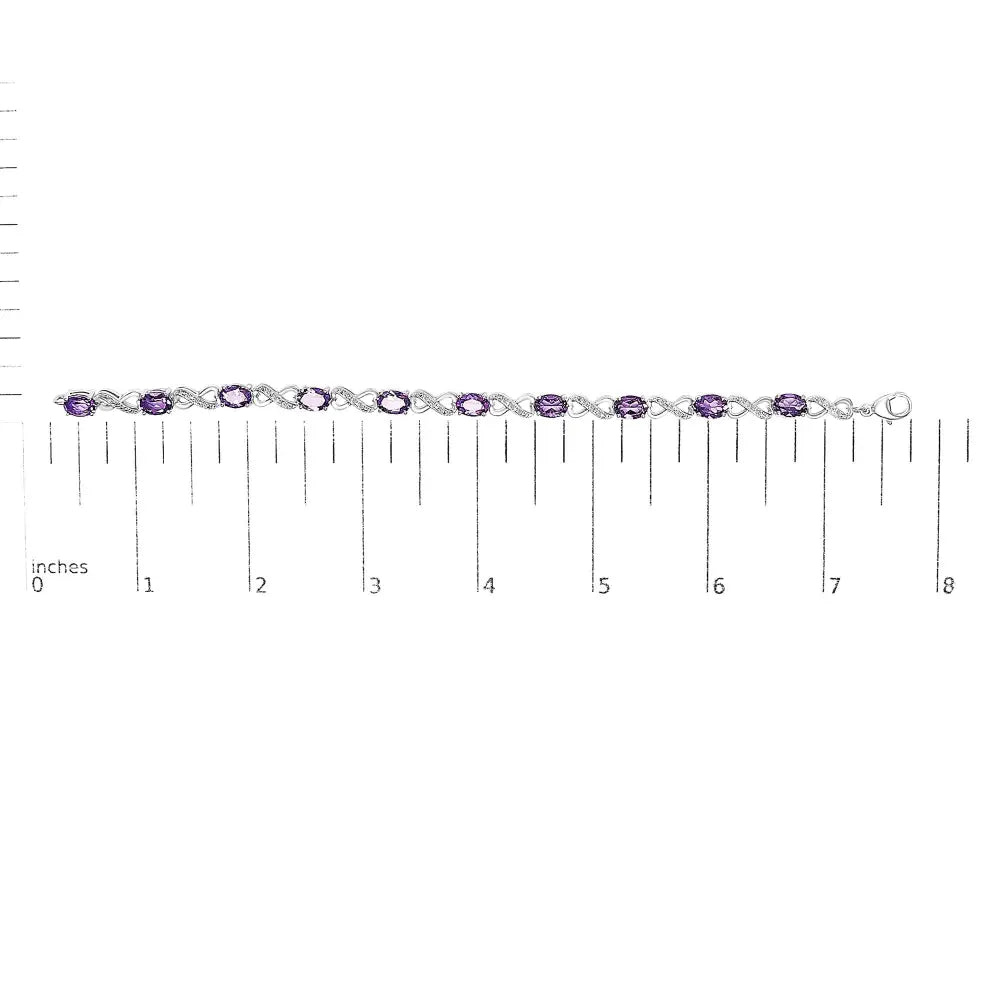 Oval Amethyst and Diamond Infinity Link Bracelet in Sterling Silver 7