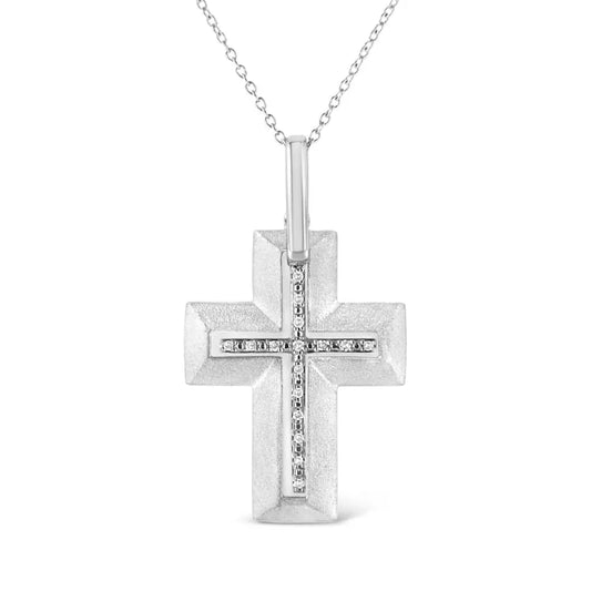 Sterling Silver Bold Diamond Cross Pendant Necklace 1/20 Cttw 18 Inch