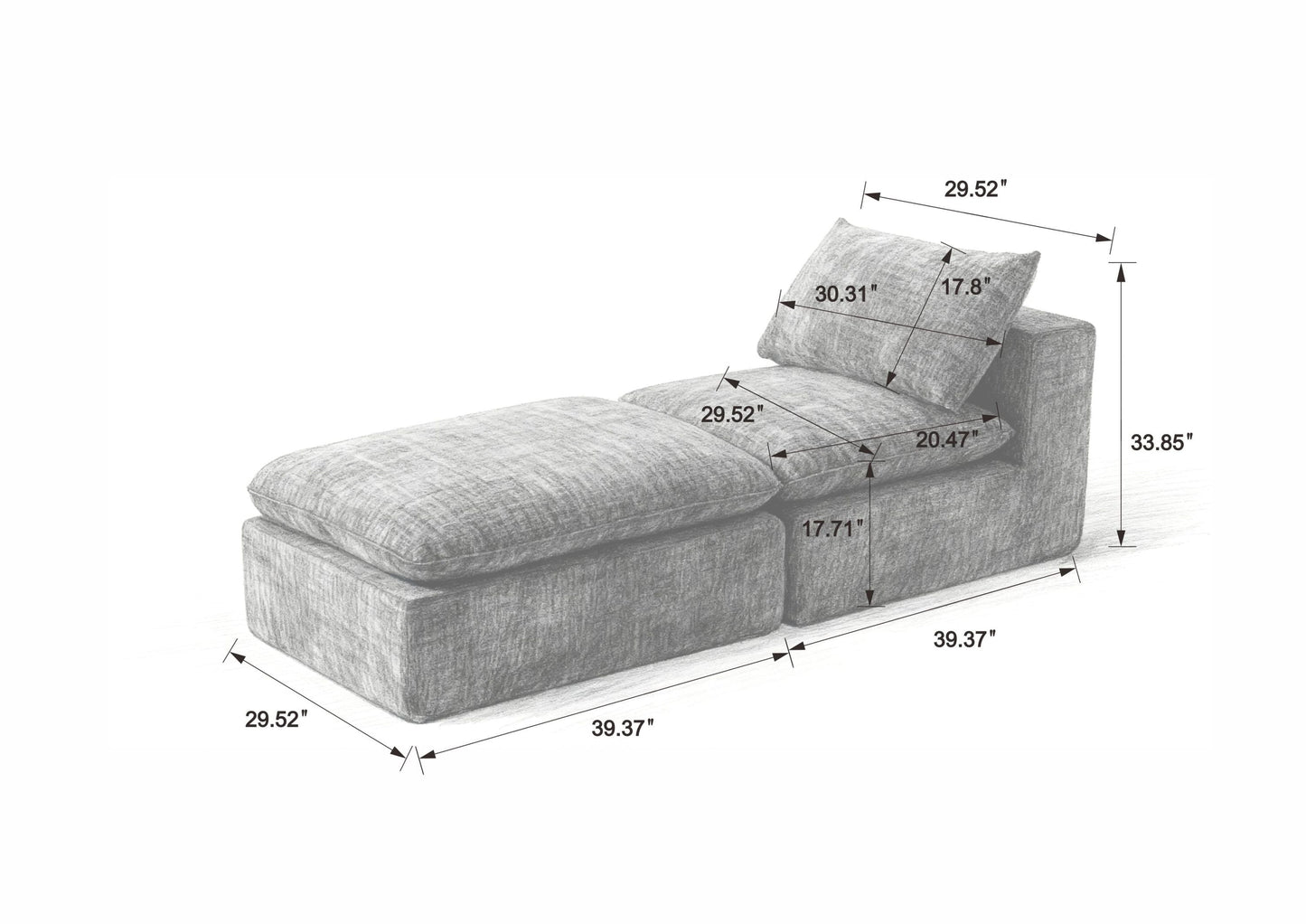 Sofa Cloud 2 Seat Modular Chenille Dark Gray 69
