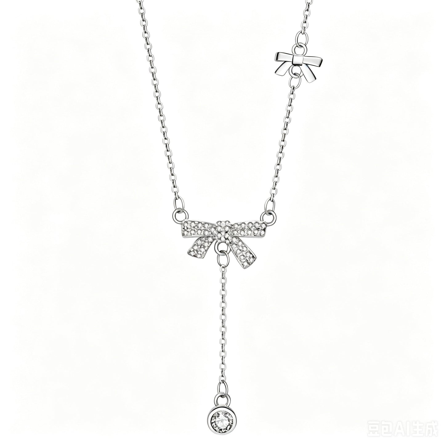 Dainty Pull Adjustable Sweater Chain For Women, Zircon Bow Y-Shape Tassel Long Necklace, Elegant Sweet Fashion Jewelry