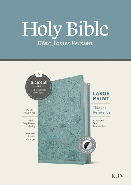 KJV Large Print Thinline Reference Bible, Filament Enabled (Leatherlike, Floral Leaf Teal, Indexed, Red Letter) - Imitation Leather