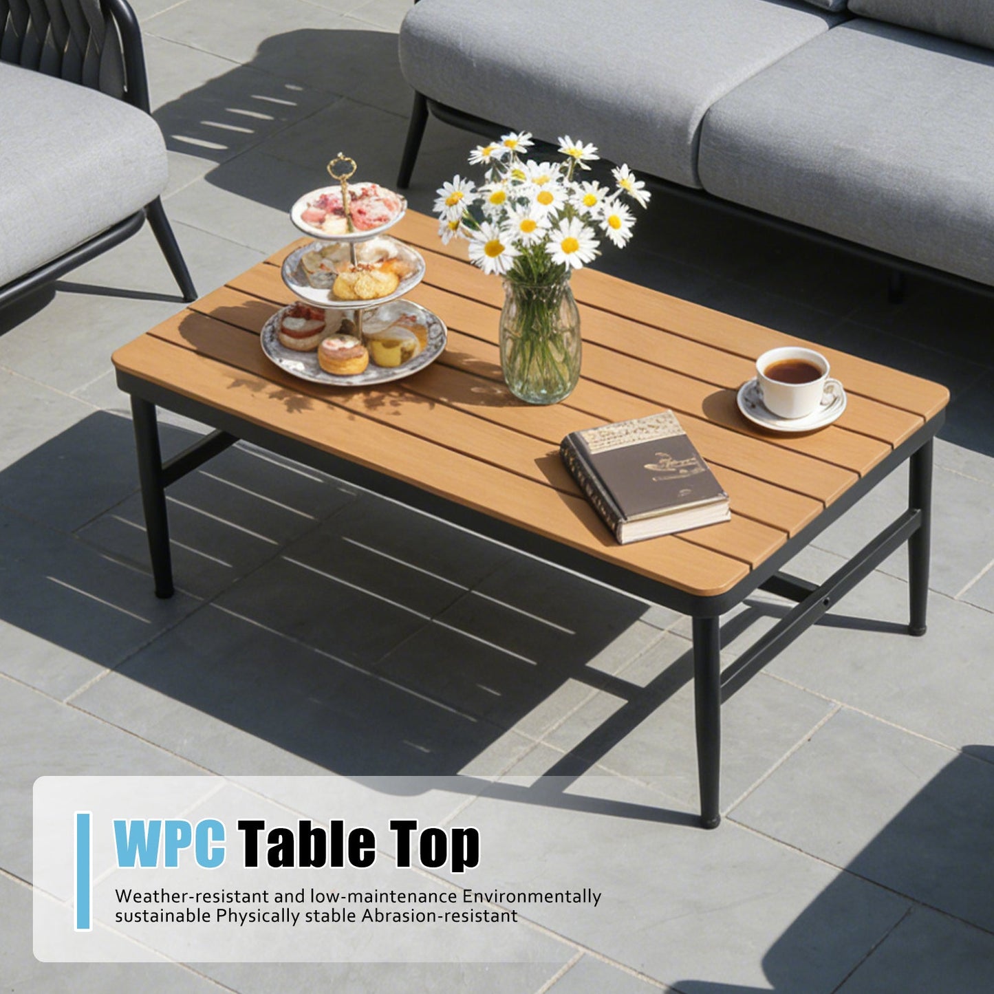 Outdoor Conversation Set Woven Rope Black Gray 4 Piece Olefin Cushions