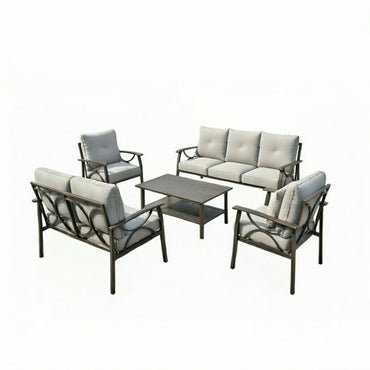 5 Piece Outdoor Patio Set Steel Seats 7 Gray