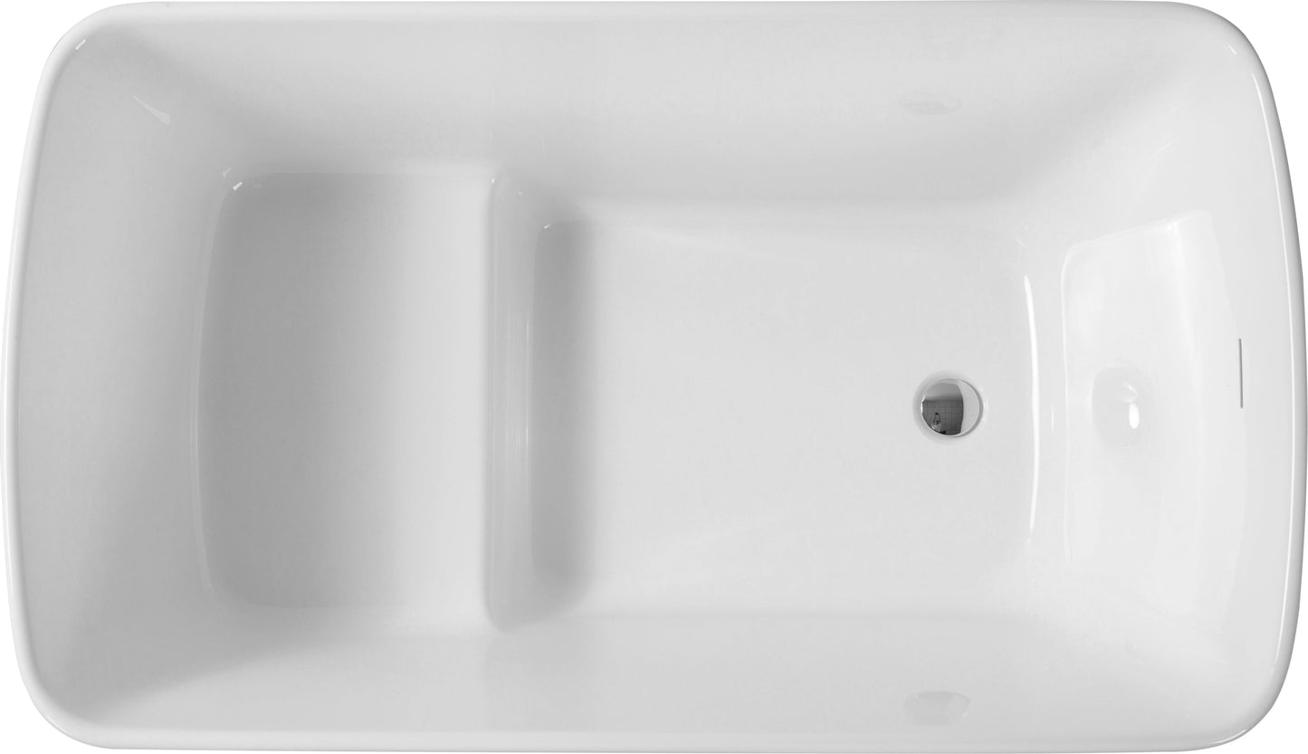 49in Acrylic Freestanding Soaking Bathtub, Square Japanese Sit-In, Chrome Drain