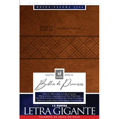 Santa Biblia de Promesas Reina Valera 1960 / Letra Gigante - 13 Puntos / Piel Especial Con Cierre / Café // Spanish Promise Bible Rvr 1960 / Giant Pri - Imitation Leather