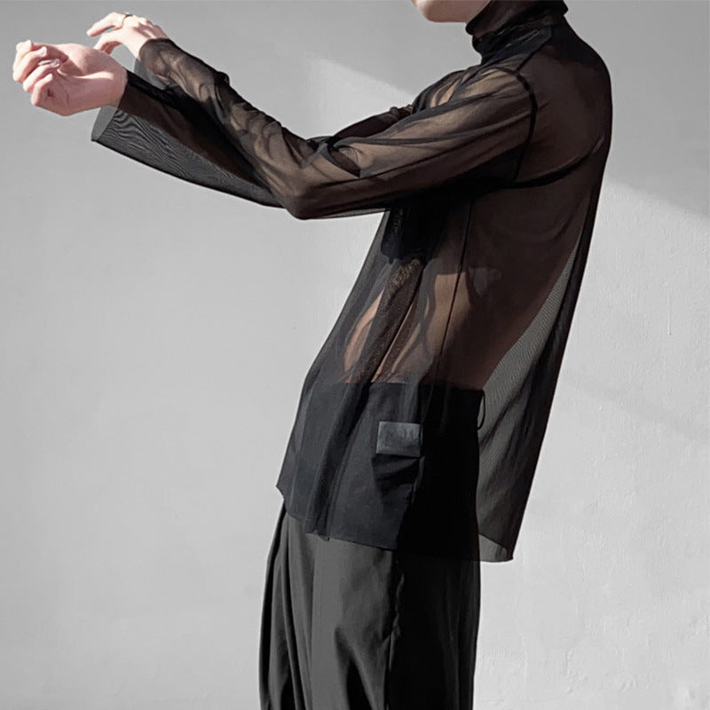 Mens Sun-Protective Hollowed-Out Long-Sleeve Mesh Top