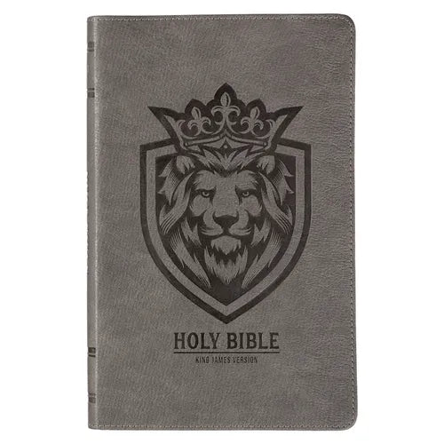 KJV Holy Bible, Gift Edition for Boys King James Version, Faux Leather Flexible Cover, Charcoal Gray Lion Emblem - Leather