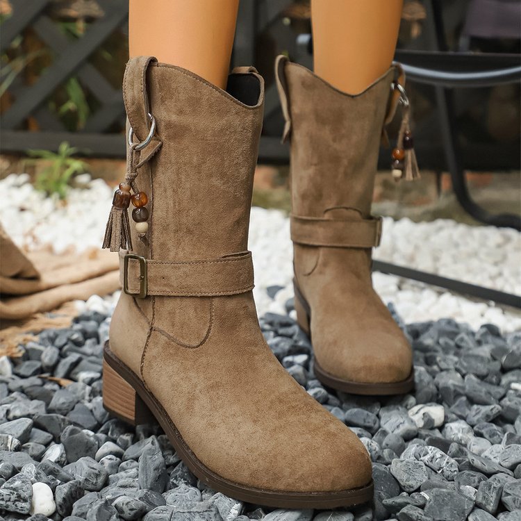 Thin Thick-soled Martin Boots With Elastic Suede
