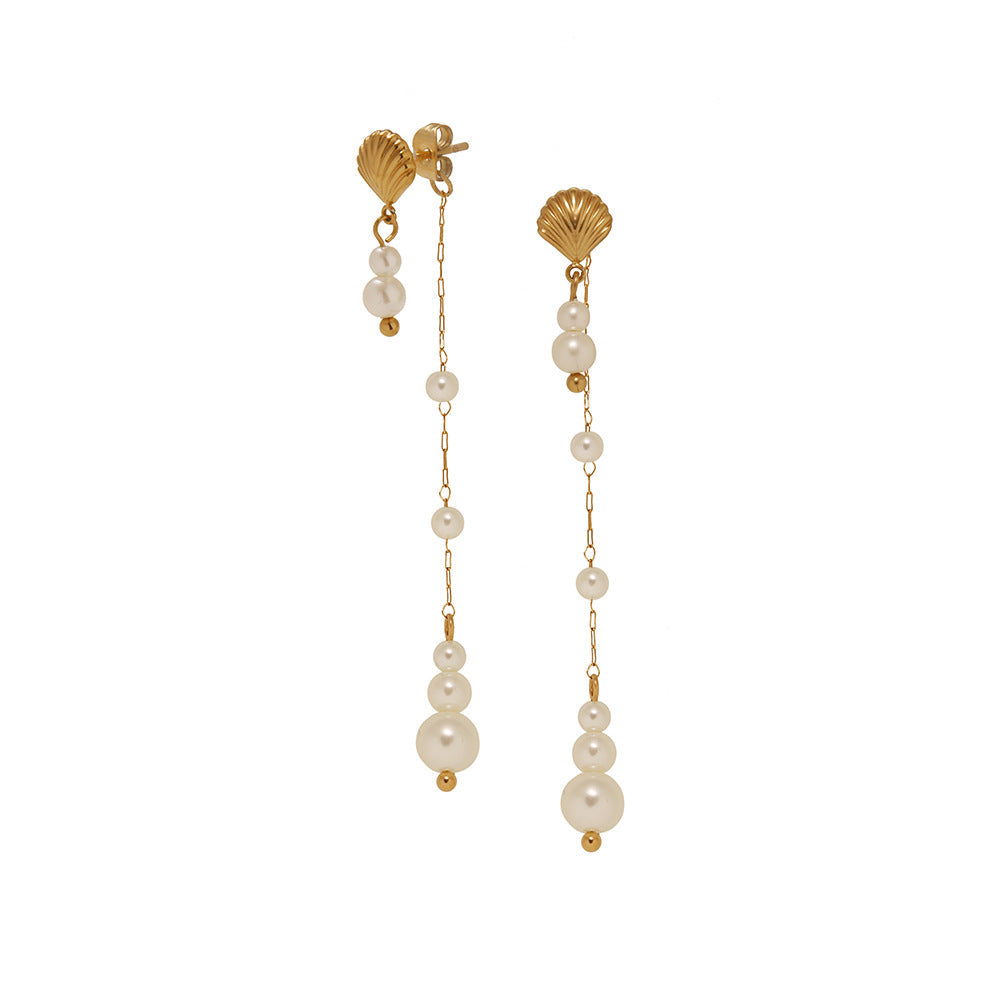 Vintage-style Long Tassel Pearl Shell Earrings