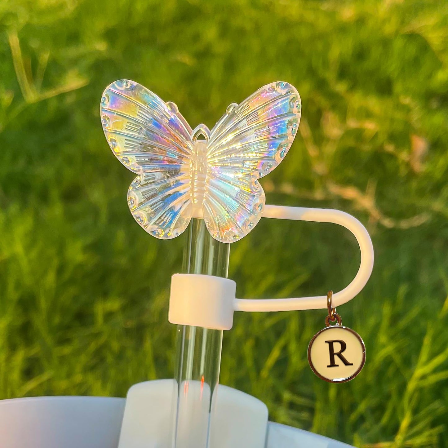 2Pcs Cute Laser Stanley Straw Covers Butterfly Straw Cover Cap for Stanley 30&40 Oz Tumbler with Handle 10mm Straw Topper for Stanley Cup Reusable Drinking Straw Caps Stanley Cup Accessories(R)