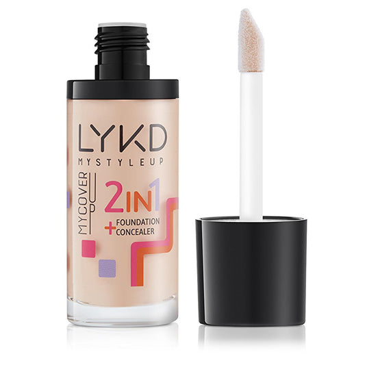 LYKD 2 in 1 Foundation - Warm Sand Shade, Long-Lasting, High Coverage, Enriched with Honey Extracts & Vitamin C
