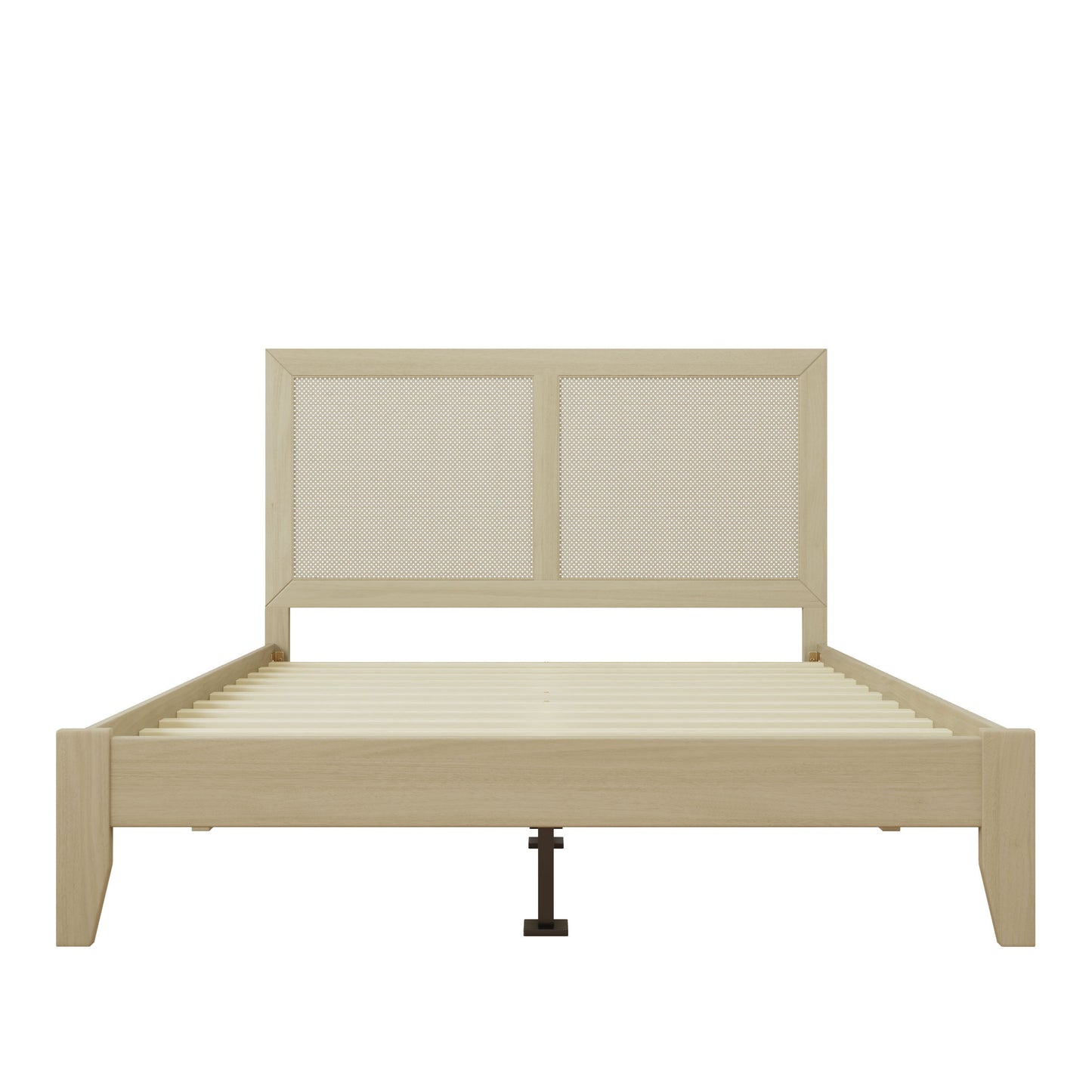 Solid Wood Platform Queen Bed With Rattan
