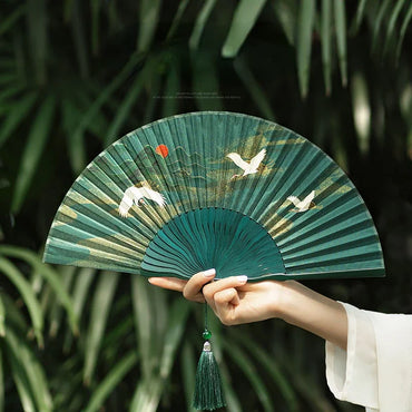 Xianhe Printing and Dyeing Folding Fan Ancient Style Hairpin Hanfu Fan Headwear New Chinese Accessories Women's Travel Matching