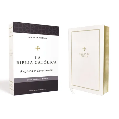 Biblia Católica, Regalos Y Ceremonias, Piel Reciclada, Blanco, Comfort Print - Leather