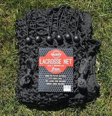 Velocity Heavy Duty Black & White Lacrosse Net - Fits 6’x6’x7’ Goals - Weatherproof, UV Resistant 1000D High-Strength Polyester - Comes with 100+ Feet of Lacing Cord and 4 Quick Ties