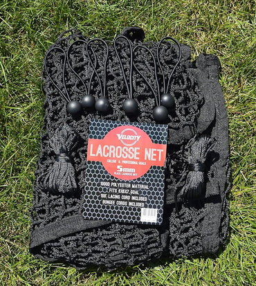 Velocity Heavy Duty Black & White Lacrosse Net - Fits 6’x6’x7’ Goals - Weatherproof, UV Resistant 1000D High-Strength Polyester - Comes with 100+ Feet of Lacing Cord and 4 Quick Ties