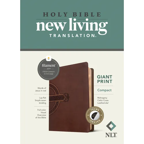 NLT Compact Giant Print Bible, Filament Enabled (Leatherlike, Mahogany Celtic Cross, Indexed, Red Letter) - Imitation Leather