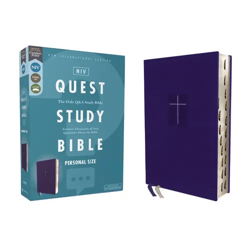 Niv, Quest Study Bible, Personal Size, Leathersoft, Blue, Thumb Indexed, Comfort Print: The Only Q and A Study Bible - Imitation Leather