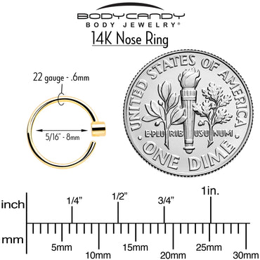 14k Solid Yellow Gold Bendable Nose Hoop 22G 5/16 with Bezel CZ