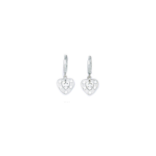 14k White Gold CZ Cutout Heart Huggy Earrings