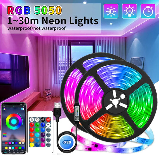 USB RGB LED Strip Lights 5050 SMD — App & Remote Control, Flexible 5V USB Tape Lights (1–15 m / 3.3–49.2 ft) for TV Backlight, Room & Party