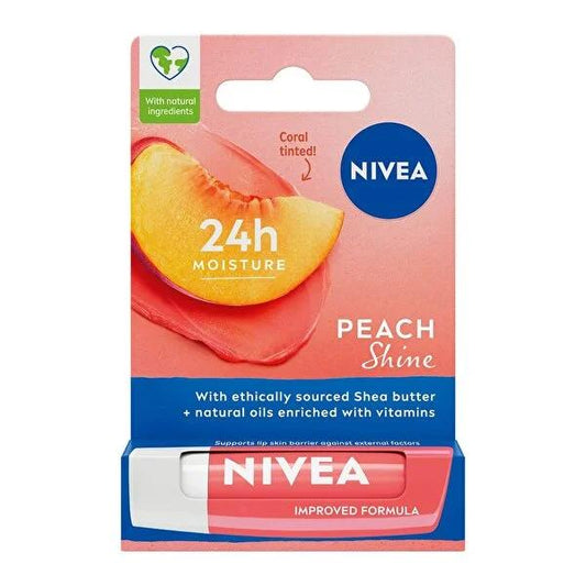 Nivea Fruity Shine Peach Lip Care - Moisturizing, Fruity Scented, and Colored Lip Balm for Soft Lips